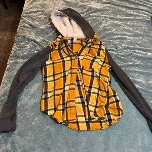 Fleece lined hood with button up shirt